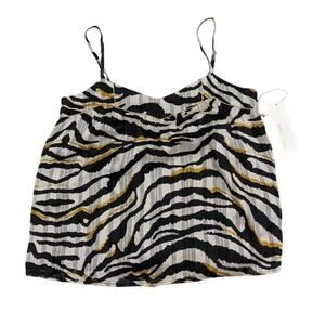 bishop + young Black White and Gold Zebra Print Pleated Cami